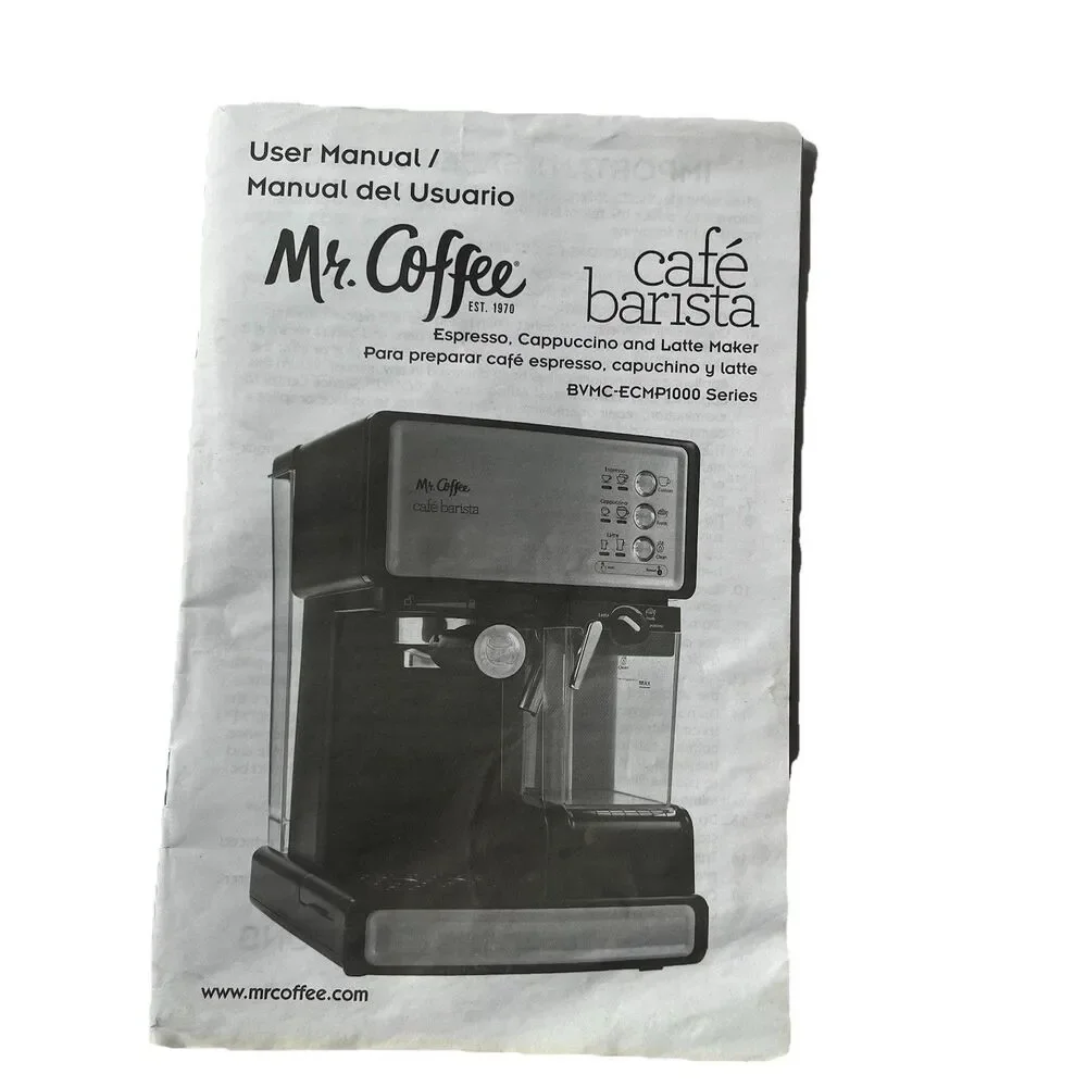 Mr Coffee Cafe Barista Espresso Machine BVMC-ECMP1000 User Manual Book Recipes